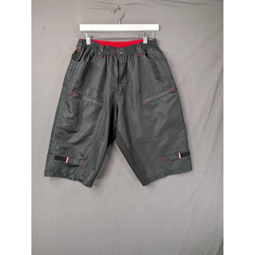 Urban Cycling Apparel Mens 2XL MTB Shorts Black Red Padded Cargo Biking 5618